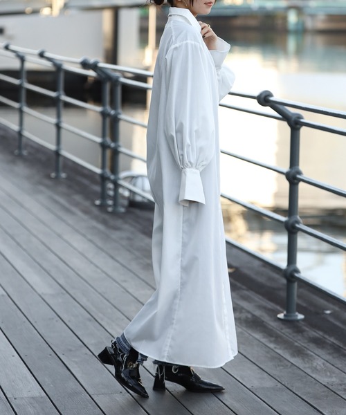 Bonjour Sagan シャツワンピース バックピンタックロングカラー
