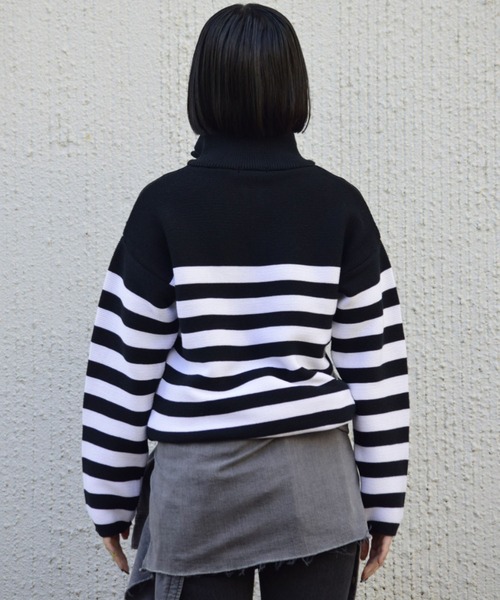 未使用TRICOTS JEAN MARCジップボーダーセーター　ブラック TRICOTS JEAN MARC ニット セーター 「TRICOTS JEAN MARC」ZIPニット