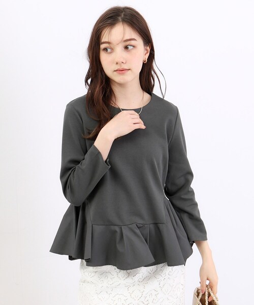index tシャツ 異素材アシメペプラムトップス「洗濯機洗い可