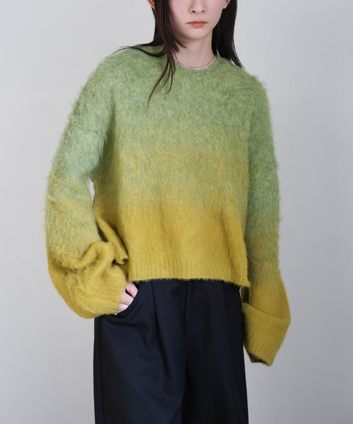 クラネ グラデーションスリーブモヘヤニットトップス セーター 長袖 2 黄緑 セール】GRADATION SLEEVE MOHAIR KNIT TOPS（ニット/セーター
