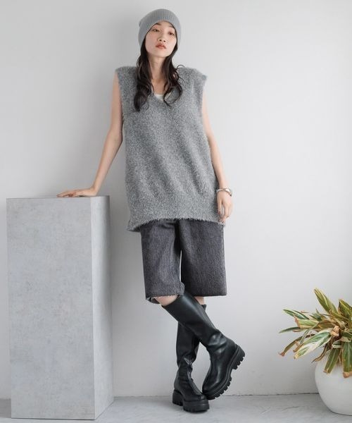 ベスト ジレ ボタンシャギーベスト　133789 レディース LOWRYS FARM ベスト ジレ ボタンシャギーベスト 133789