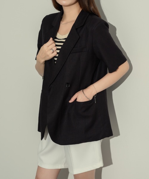 Loungedress　リネンダブルジャケット　ブラック Loungedress】リネンダブルジャケット | OUTLET(アウトレット
