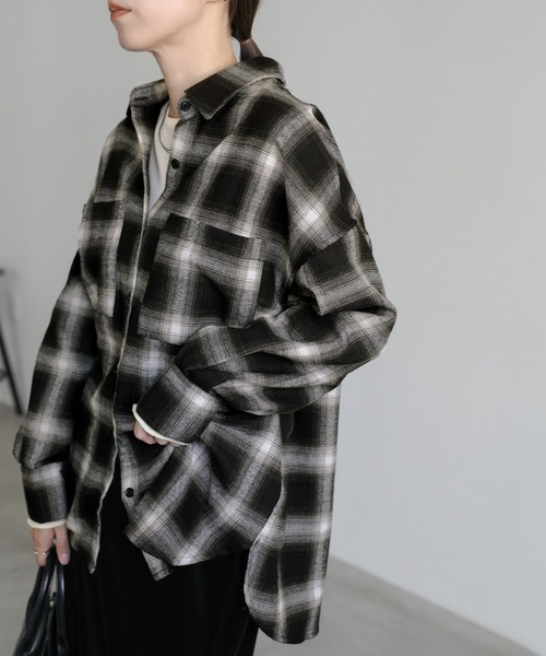ブラウス シャツ チェックロングシャツ レディース