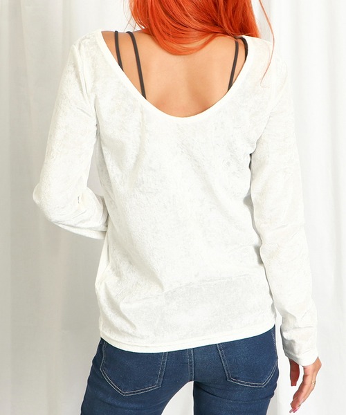 tシャツ シアーベロアトップス レディース AIC. tシャツ シアーベロアバックオープントップス レディース