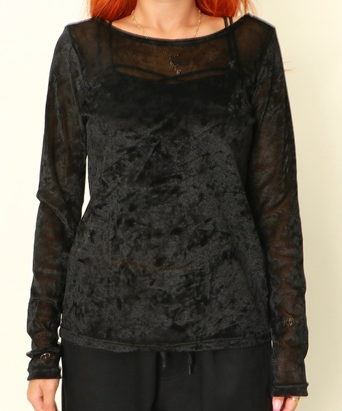 tシャツ シアーベロアトップス レディース AIC. tシャツ シアーベロアバックオープントップス レディース