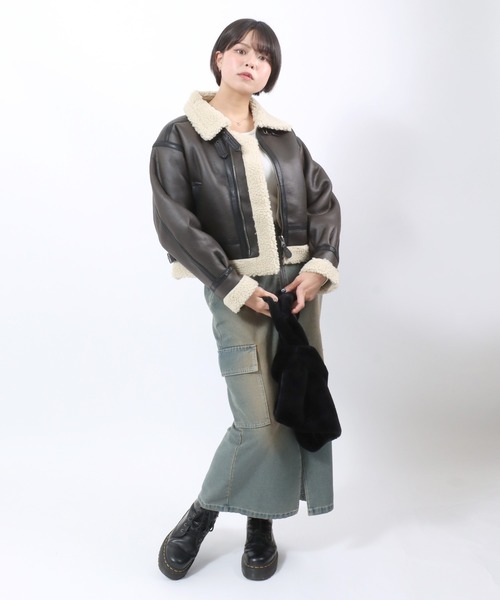 ALPHA INDUSTRIES フェイクムートン コート B-3 WEB限定】フェイクムートンB-3ジャケット(M ブラウン