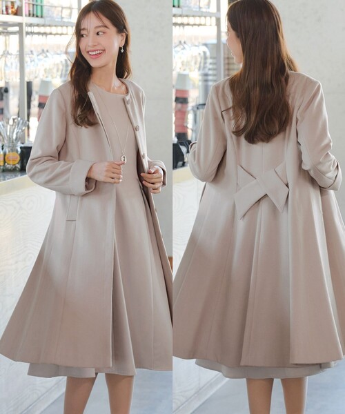 NOBLE ノーブル ノーカラーリバーコート 38 ロングウール混 リボン NOBLE ノーブル ノーカラーリバーコート 38 ロングウール混 リボン