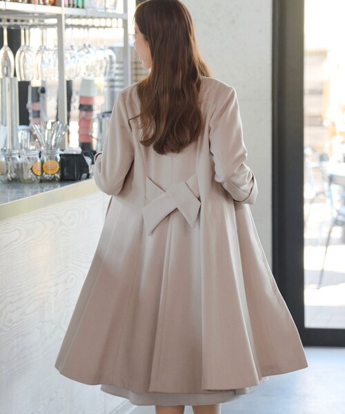 Tiaclasse ノーカラーコート コート ノーカラーバックリボンウール