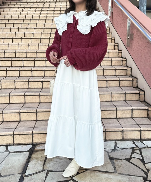 アイボリー フリル付きパーティードレス【アプレジュール】 新品