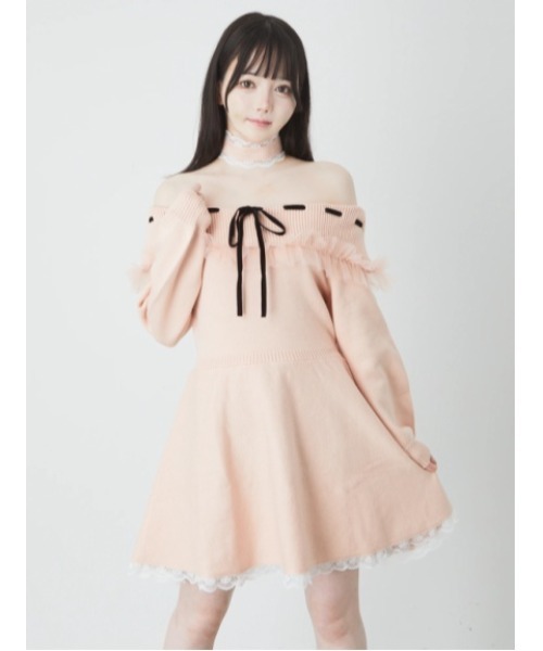 チュールフリルオフショルワンピース Ank Rouge ワンピース チュールフリルオフショルニットOP