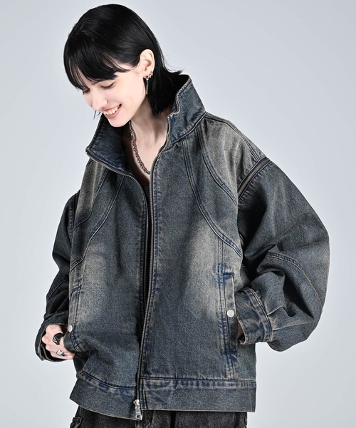 アドラー　デニムジャケット denim blouson ADRER ブルゾン アウター 3way zip sleeve blast denim blouson