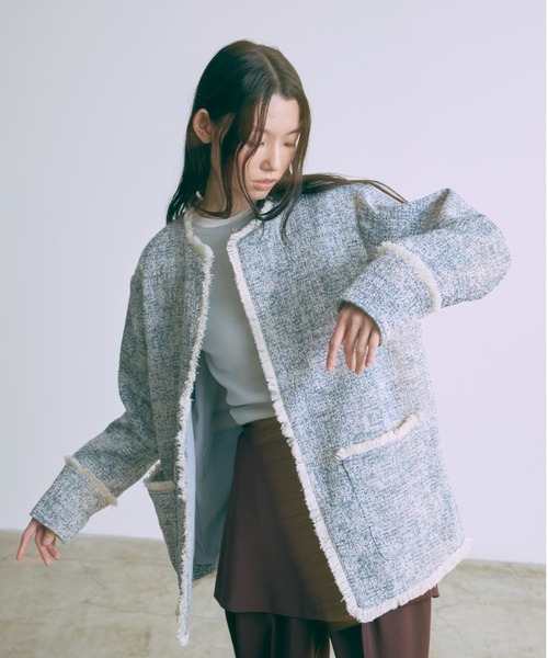 EN NEUME ジャケット ノーカラージャケット 「Set Up」Tweed Oversized