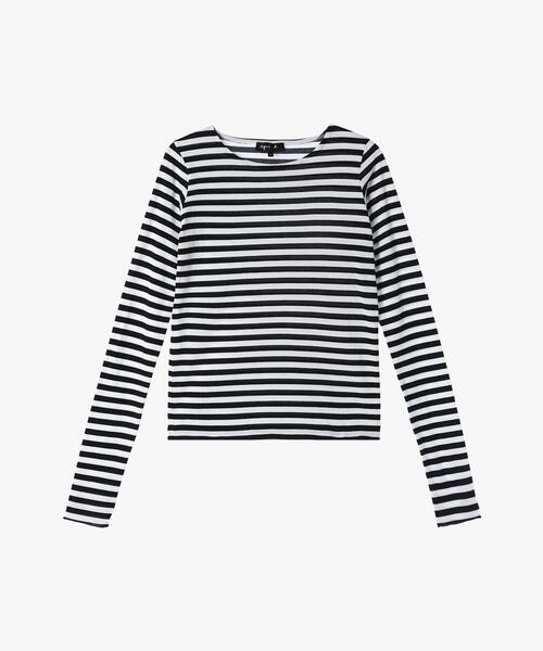 tシャツ 細ボーダー オーガニックコットン 長袖 Tシャツ ”Knox Ultra” レディース