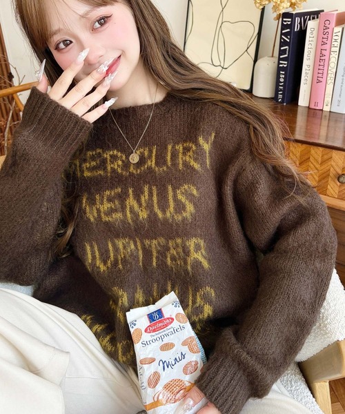 moment+ ニット セーター モヘアタッチジャガードロゴニットプル