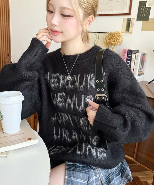 モヘア混ジャガードマーブルニット knit-02246 モヘア混 マルチボーダー ニット プルオーバー | L