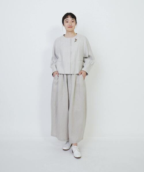 LOISIR　リネン　羽織り　38　ノーカラージャケット LOISIR ジャケット ノーカラージャケット リネンツイルノー