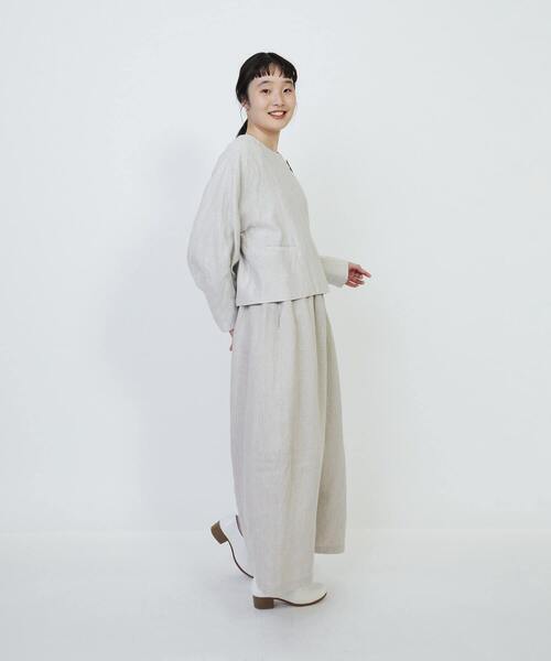 LOISIR ジャケット ノーカラージャケット リネンツイルノーカラー