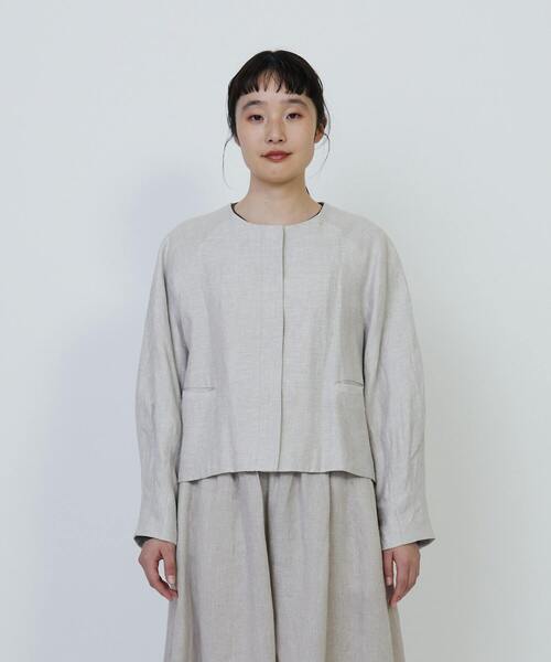 LOISIR　リネン　羽織り　38　ノーカラージャケット LOISIR ジャケット ノーカラージャケット リネンツイルノー