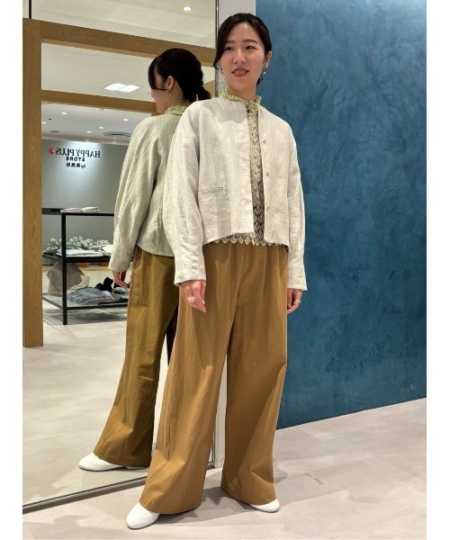 LOISIR ジャケット ノーカラージャケット リネンツイルノー
