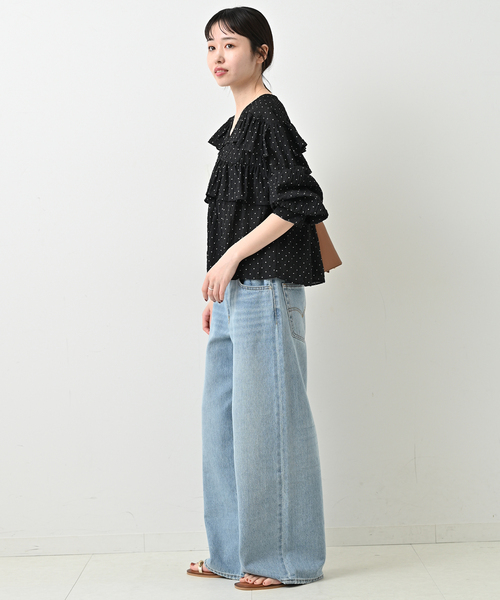 SLOBE IENA ブラウン フリルネック シャツ 半袖 SLOBE IENA ブラウン フリルネック シャツ 半袖 - メルカリ