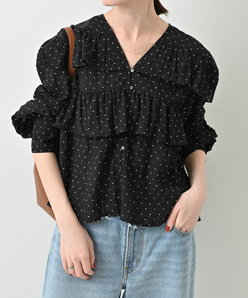 SLOBE IENA ブラウス シャツ ドットフリルVネックブラウス