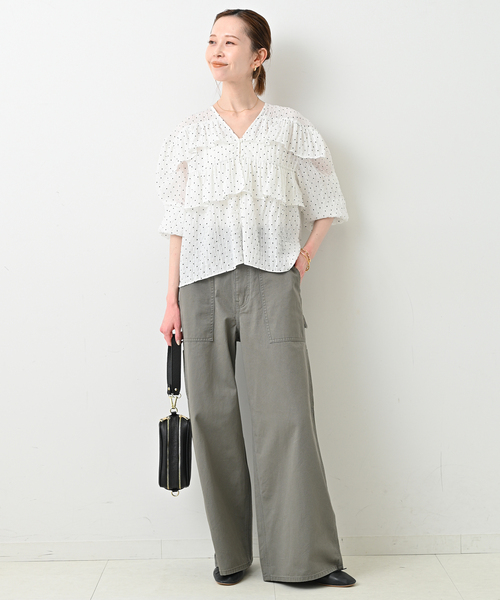 SLOBE IENA ブラウス シャツ ドットフリルVネックブラウス