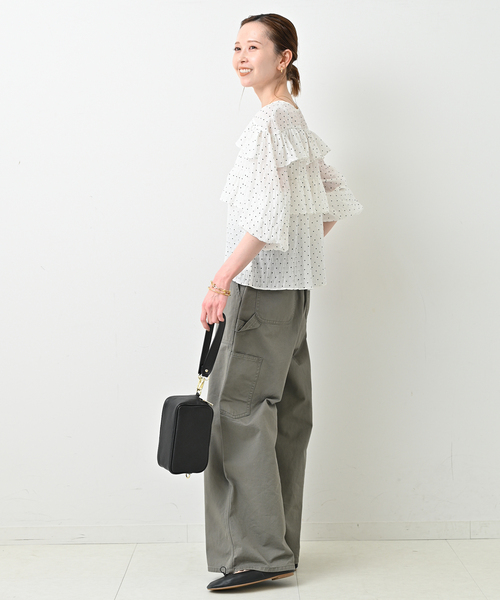 SLOBE IENA ブラウス シャツ ドットフリルVネックブラウス