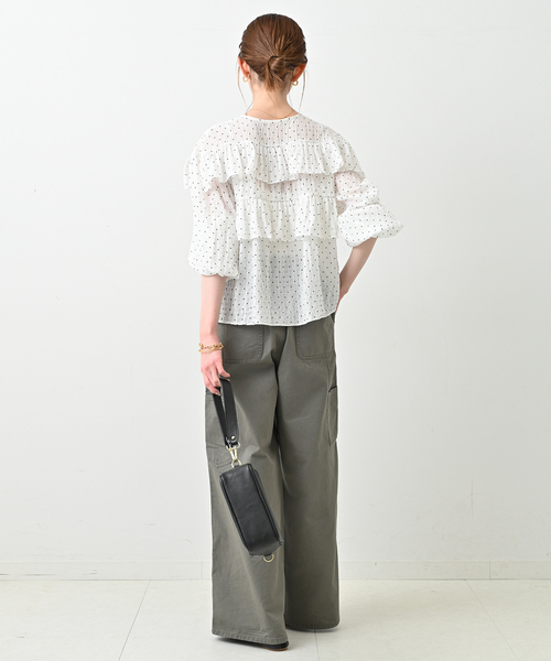 SLOBE IENA ブラウス シャツ ドットフリルVネックブラウス