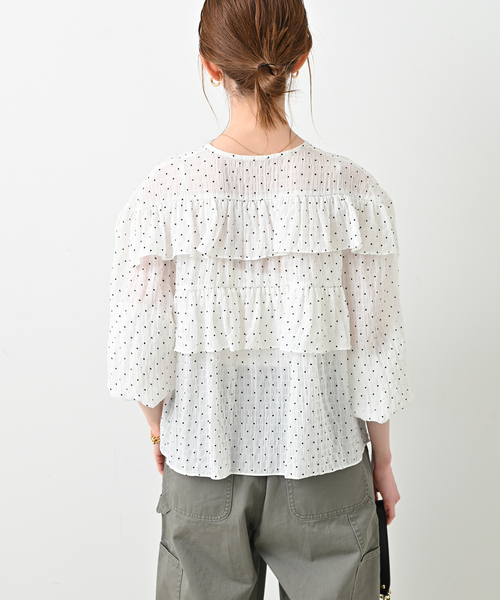 SLOBE IENA ブラウス シャツ ドットフリルVネックブラウス