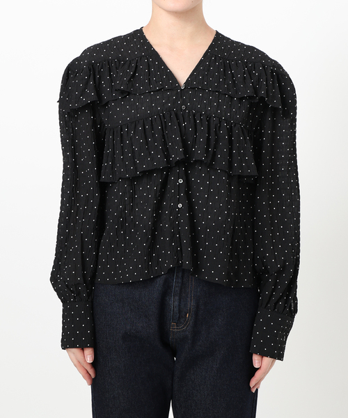 SLOBE IENA ブラウス シャツ ドットフリルVネックブラウス