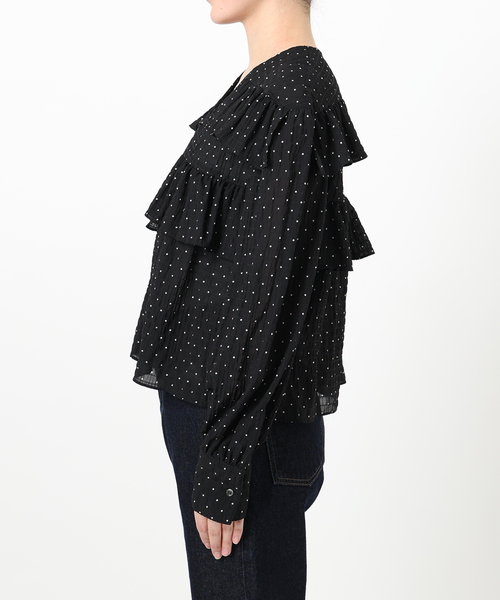 SLOBE IENA ブラウス シャツ ドットフリルVネックブラウス