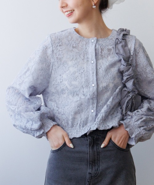 ブラウス シャツ ボタニカルシアートップ レディース flower（ファッション） ブラウス シャツ ボタニカルシアー