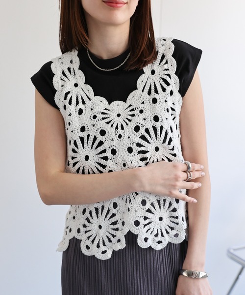 GANNI クロシェトップス ビスチェ キャミソール Sサイズ パープル セール】【GANNI / ガニー】 Velvet Crochet Bandeau Strap Top