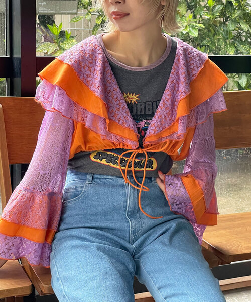 ブラウス シャツ 「HELLO.SANFRANCISCO/ハローサンフランシスコ」indiaパッチワークカラーレース2WAYボレロブラウス レディース