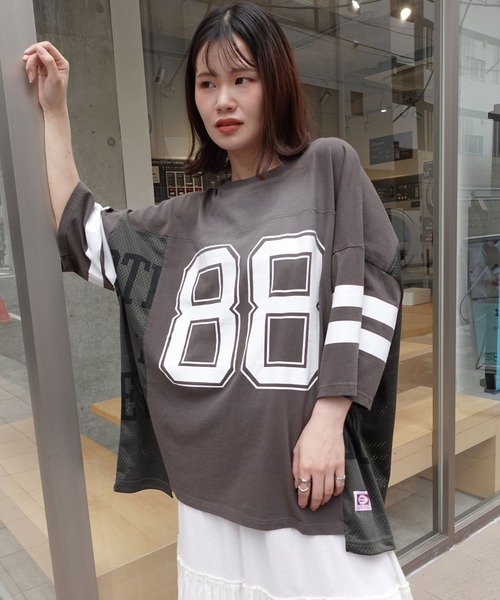 CORNERS tシャツ メッシュ切り替えナンバーTシャツ レディース