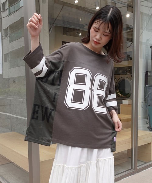 CORNERS tシャツ メッシュ切り替えナンバーTシャツ レディース