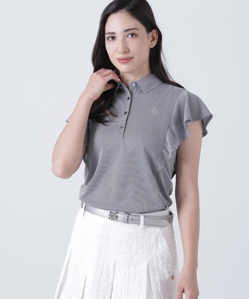 新作　St ANDREWS. フリル袖ポロシャツ セール】【St ANDREWS】ストレッチラメバーズアイ袖フリル