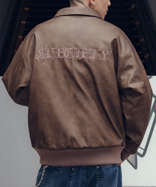 Subciety（サブサエティ） コート ジャケット Faux leather varsity
