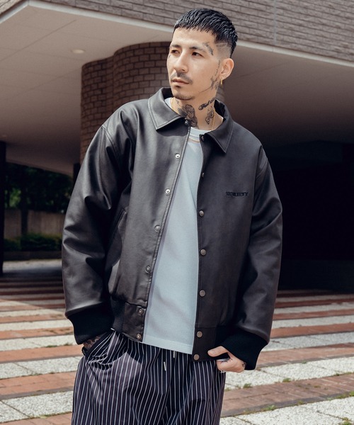 Subciety（サブサエティ） コート ジャケット Faux leather varsity 