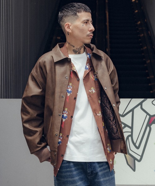 Subciety（サブサエティ） コート ジャケット Faux leather varsity