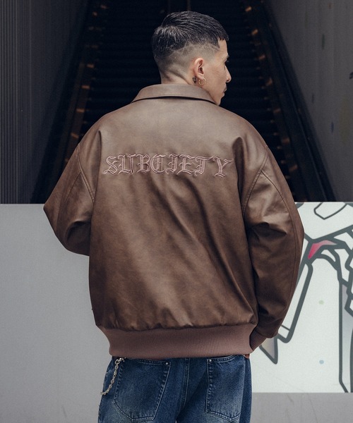 Subciety（サブサエティ） コート ジャケット Faux leather varsity