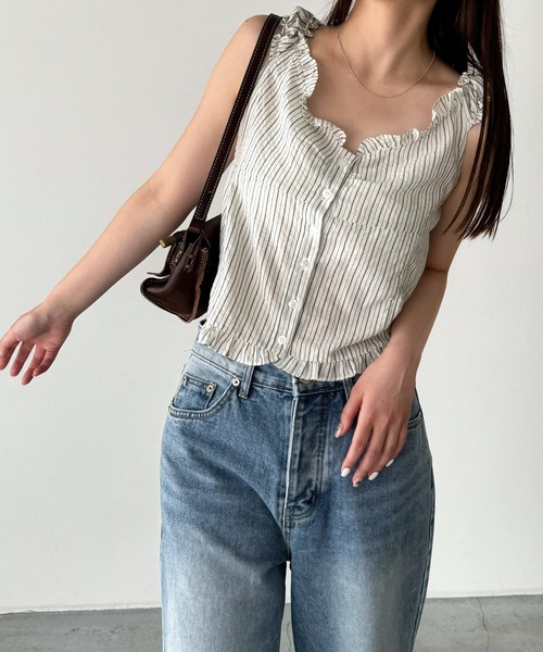 CANAL JEAN ブラウス シャツ El mar ストライプフリルノースリ