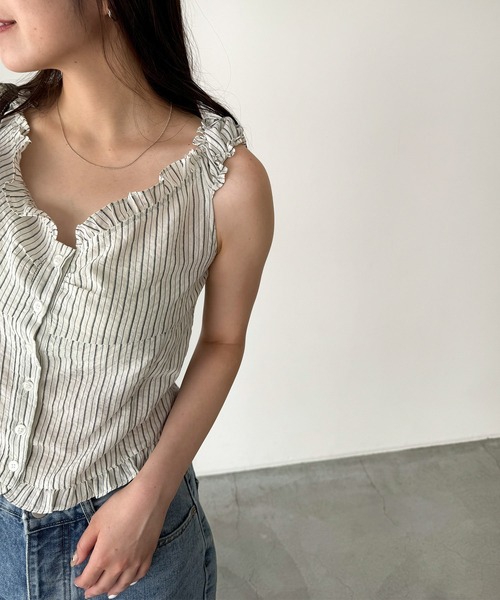 ブラウス シャツ El mar　ストライプフリルブラウス レディース CANAL JEAN ブラウス シャツ El mar ストライプフリルブラウス