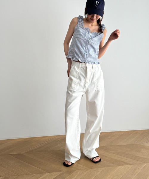 ブラウス シャツ El mar　ストライプフリルブラウス レディース CANAL JEAN ブラウス シャツ El mar ストライプフリルブラウス
