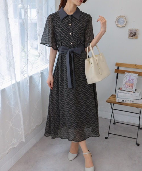 ワンピース purine 洗える｜前開きの夏用ワンピース 17号・ブラック｜東京ソワール