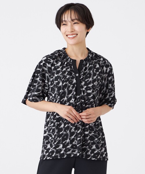 tシャツ 「接触冷感」「UV対策」「マシンウォッシャブル」カモフラパンサーギャザープルオーバー レディース