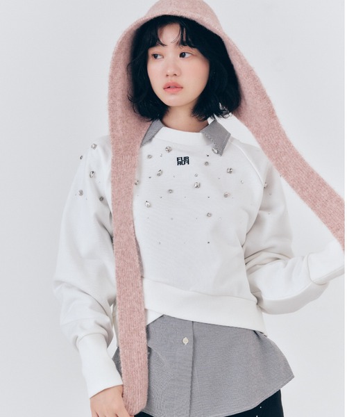 furfur チュール袖スウェット　ピンク チュールフリルコンビスウェット（スウェット）｜FURFUR（ファー