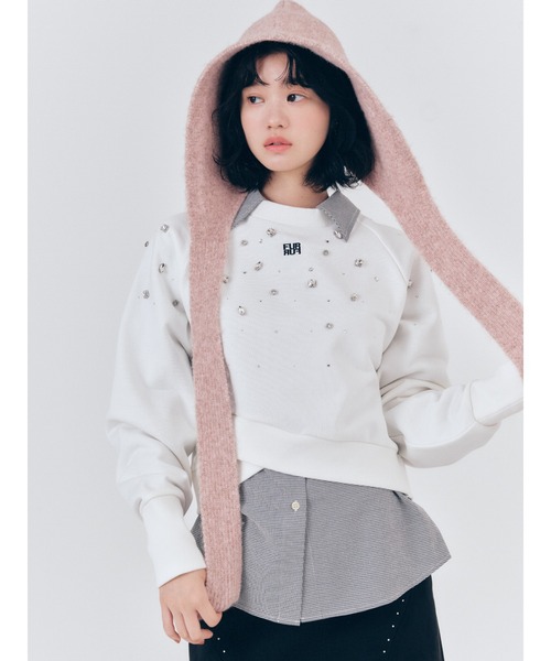 FURFUR トレーナー スウェット ビジュー付きロゴ刺繍スウェット