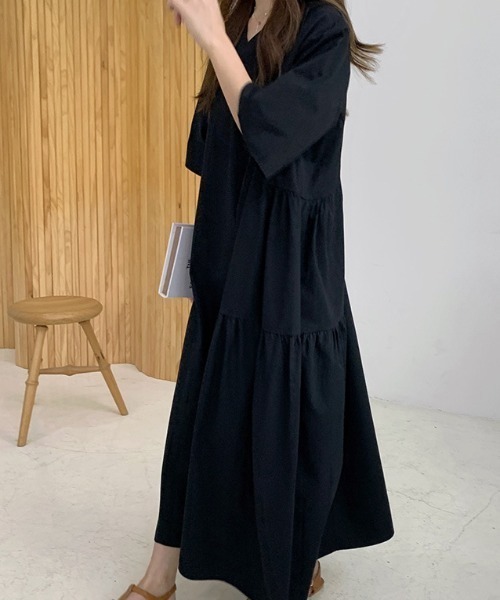 「a lot of love」 7分袖ワンピース FREE ブラック レディース_画像3