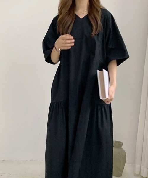 「a lot of love」 7分袖ワンピース FREE ブラック レディース_画像4